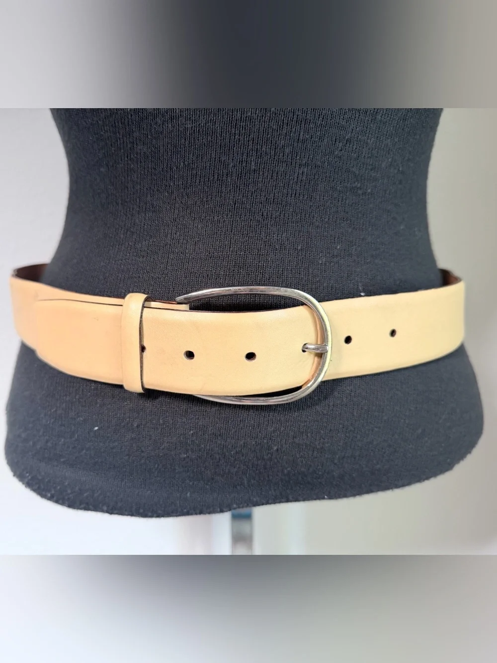 Ralph Lauren Made in Italy Ivory Leather Wide Belt Silver Buckle Size M